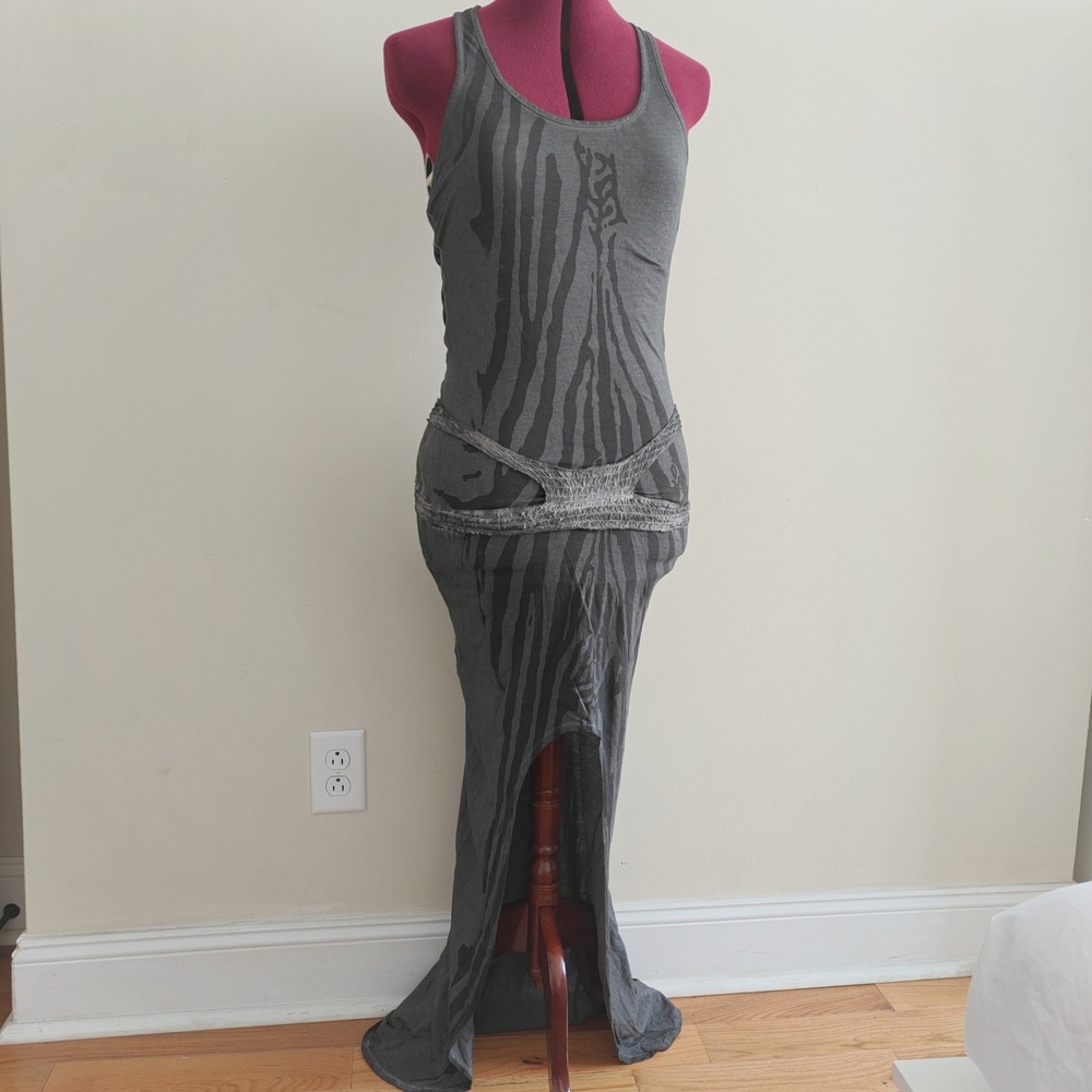 Sugar Daddy Heart Rock Grey Zebra Print Maxi Dress High Low NWT Small Hip Band